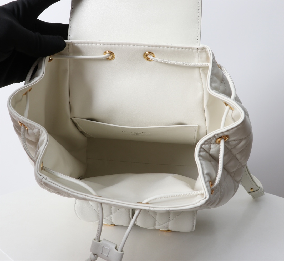 Medium Dior Caro Backpack White Macrocannage Lambskin